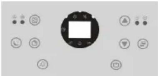 Control panel with circular display and various function buttons (no readable text or symbols)