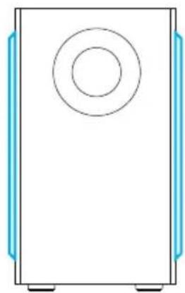 Simple line drawing of a rectangular device with a circular top and side connectors (no text or symbols)