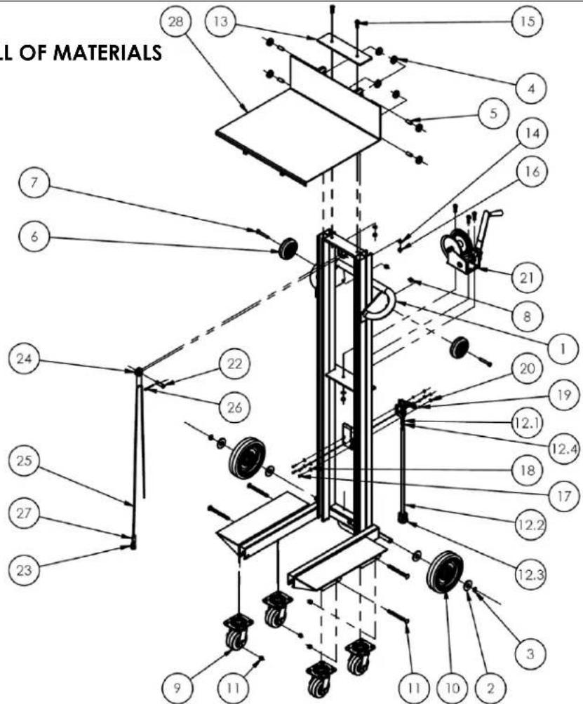IL OF MATERIALS 28 13 15 4 5 14 16 7 6 21 8 1 20 19 12.1 12.4 18 17 12.2 12.3 3 9 11 11 10 2