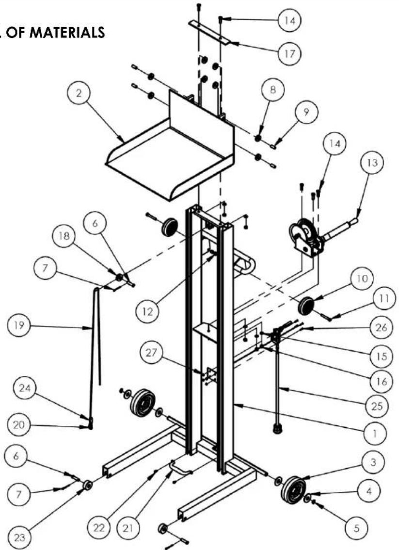 OF MATERIALS 14 17 8 9 14 13 2 6 18 7 12 27 10 11 26 15 16 25 1 3 4 5 24 20 6 7 23 22 21