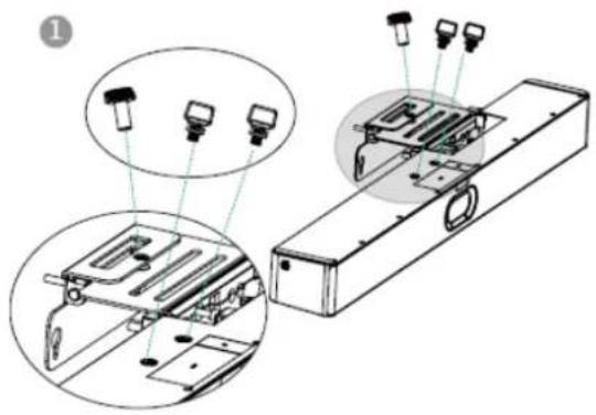 Technical diagram showing assembly of a device with labeled components and exploded views