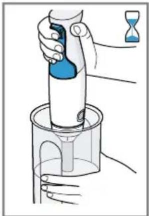 Illustration of a hand holding a spray bottle over a container with an hourglass, no text or symbols present.