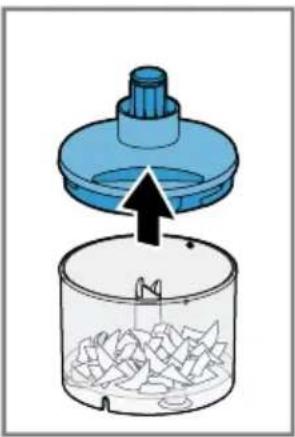 Diagram of a mechanical device with a rotating top and internal components, showing an upward arrow indicating motion.