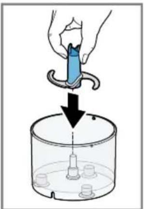 Illustration of a hand using a tool to lift a liquid in a container (no text or symbols).