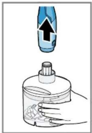 Illustration of a hand holding a bottle with liquid and a dropper above it.