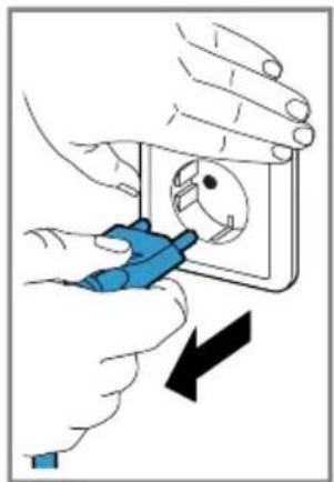 Illustration of hands installing or adjusting an electrical socket with a blue tool.