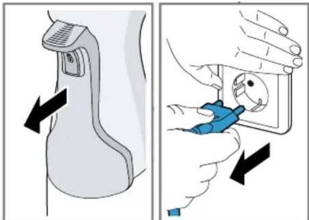 Illustration showing two steps of a hand using a power tool to adjust an electrical outlet. No text or symbols present.