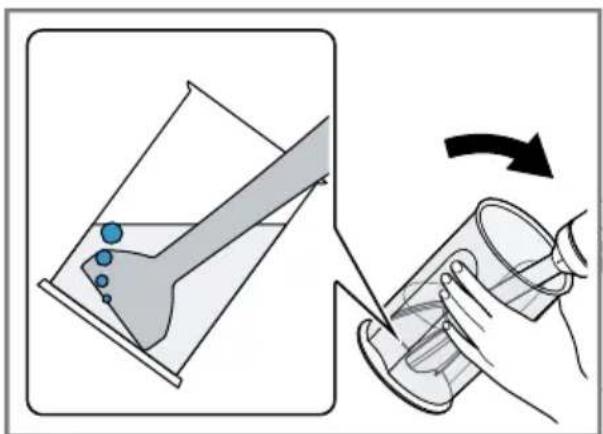 Illustration showing a funnel pouring liquid into a glass with a hand holding a cup, indicating a process (no text or symbols present).