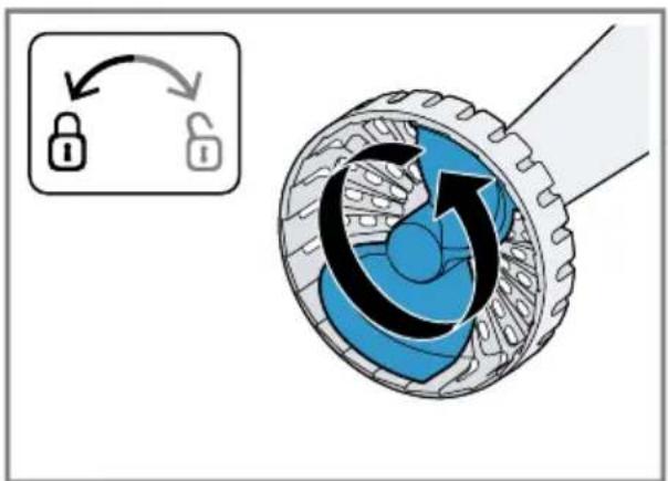 Diagram illustrating lock state change with directional arrows and a mechanical component diagram showing internal rotation.