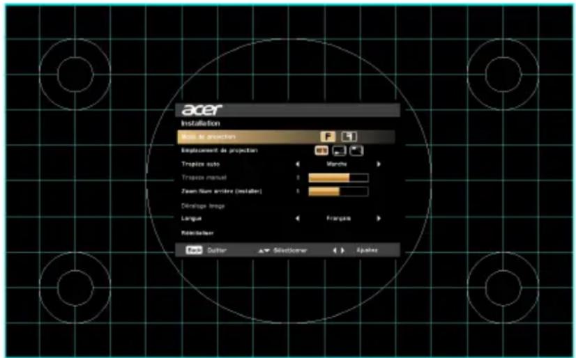acer Installation Bios le growthen Amélioration de projection Trapèze auto Trapèze manuel Zoom Nom entier (installer) Décalage Image Langue Retardier Dutter Sélecteur Mises à jour