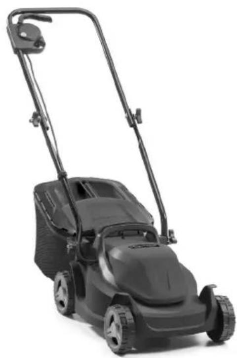 Black lawn mower with adjustable arm and wheels, isolated on white background (no text or symbols visible)
