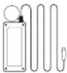 Simple line drawing of a medical or electrical device with a bulb, three curved tubes, and a separate rectangular component (no text or symbols)