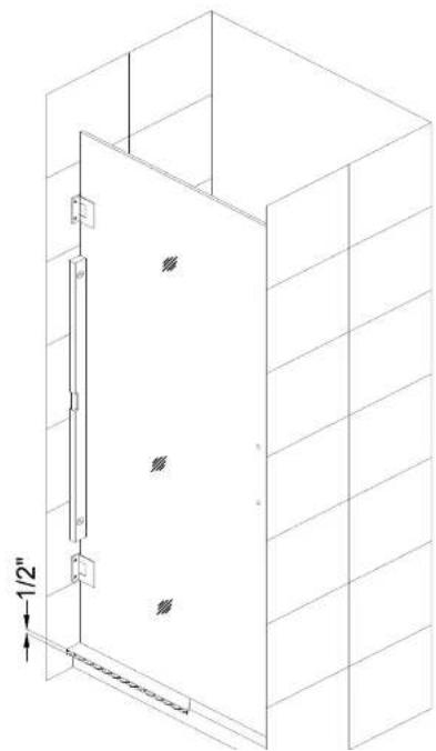 Isometric line drawing of a cabinet or enclosure with a door and side panels, no text or symbols present.
