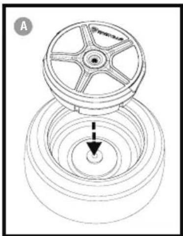 Technical line drawing of a mechanical component with concentric rings and a central arrow indicator (no text or symbols)