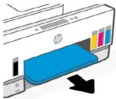 Illustration of an HP printer with color swatches and a black arrow indicating compression action (no text or symbols).