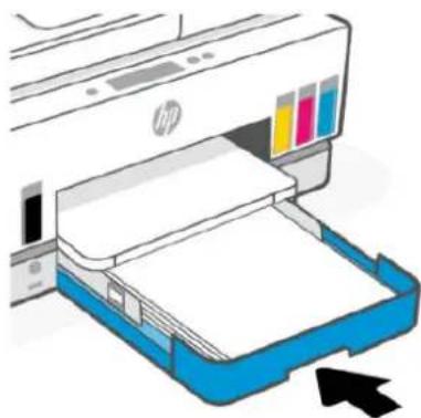 Illustration of an HP printer with paper feed and color swatch (no text or symbols).