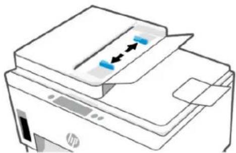 Illustration of a HP printer with paper feed and paperclip (no text or symbols)