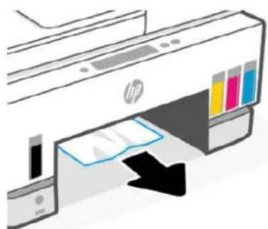 Illustration of a printer with paper being inserted, showing color swatches and a black arrow indicating the process (no text or symbols).