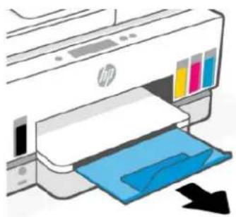 Illustration of an HP printer with color swatch and paper feed (no text or symbols).