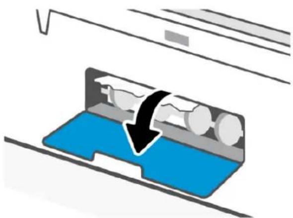 Diagram of a mechanical component with a blue base and black arrow indicating rotation or compression (no text or symbols).