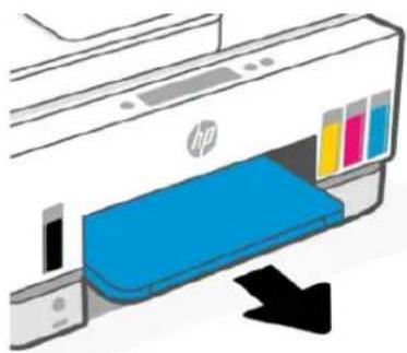 Illustration of an HP printer with a color palette and paper tray, showing no text or symbols.