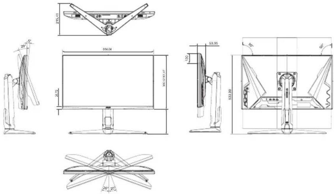 ASUS TUF Gaming VG27AQ5A - Dimensions hors tout - 1