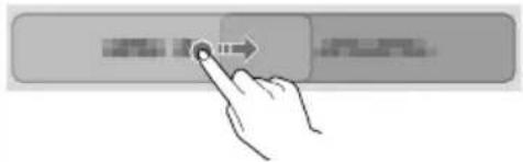 Hand pointing at a button or interface element with text labels, likely from a software interface