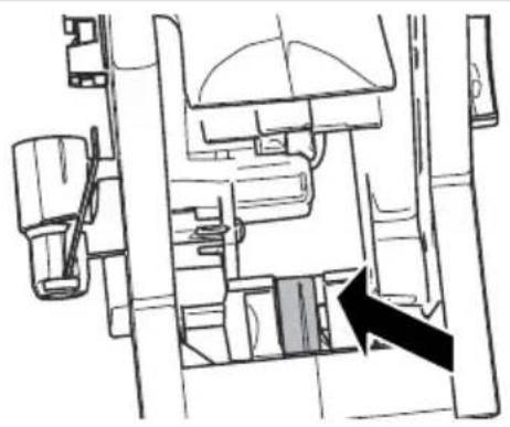 Top-down schematic of a vehicle interior showing dashboard, seats, and structural elements (no text or labels)