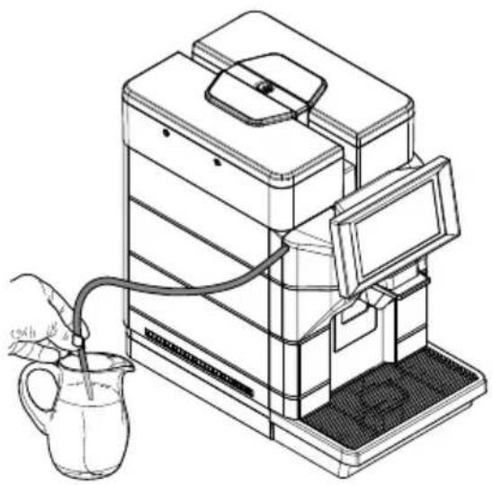 Line drawing of a coffee machine with a pitcher and water dispenser (no text or symbols)