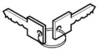 Pure diagram of two identical winged metal components connected by a wire, without any text or symbols