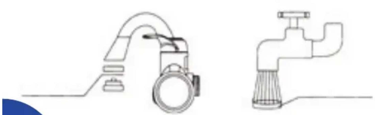 Line drawing of two faucet components: a water dispenser and a faucet with a handle (no text or symbols)