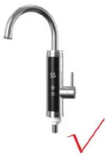 Close-up of a stainless steel water tap with a black valve and red checkmark (no text or symbols on the faucet itself)