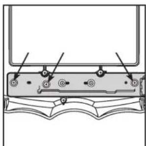 Technical diagram of a mechanical assembly with mounting holes and a bracket (no text or symbols)