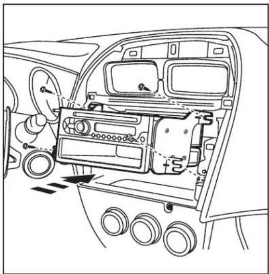 Interior view of a car dashboard and infotainment system (no text or symbols visible)
