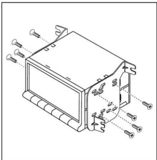 Technical line drawing of an electronic component with screws and mounting holes (no text or symbols)