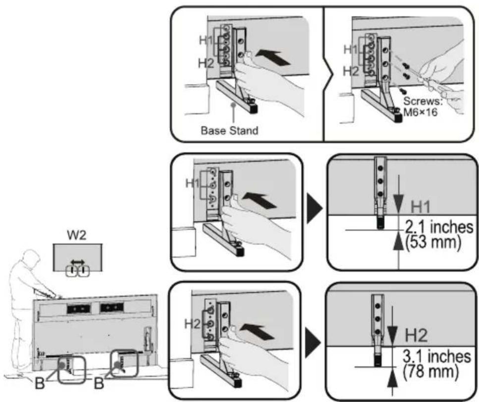 H1 H2 Base Stand H1 H2 Screws: M6×16 W2 B B H1 2.1 inches (53 mm) H2 3.1 inches (78 mm)