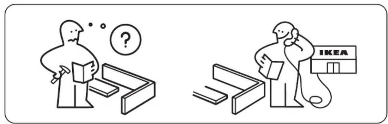 Illustration montrant deux scènes : l'une avec une personne examinant un bureau et l'autre avec une personne tenant un téléphone et un magasin IKEA, toutes deux dépeignant la confusion ou l'interrogation.