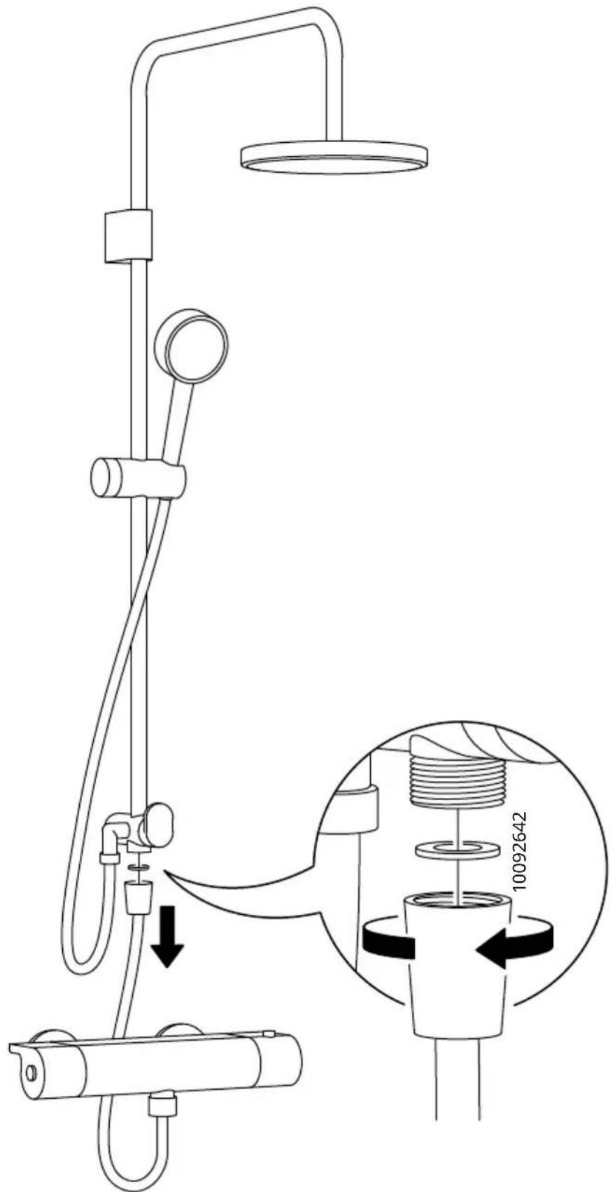 Schéma technique d'un dispositif mécanique avec pièces étiquetées et flèches directionnelles indiquant le mouvement ou l'assemblage.