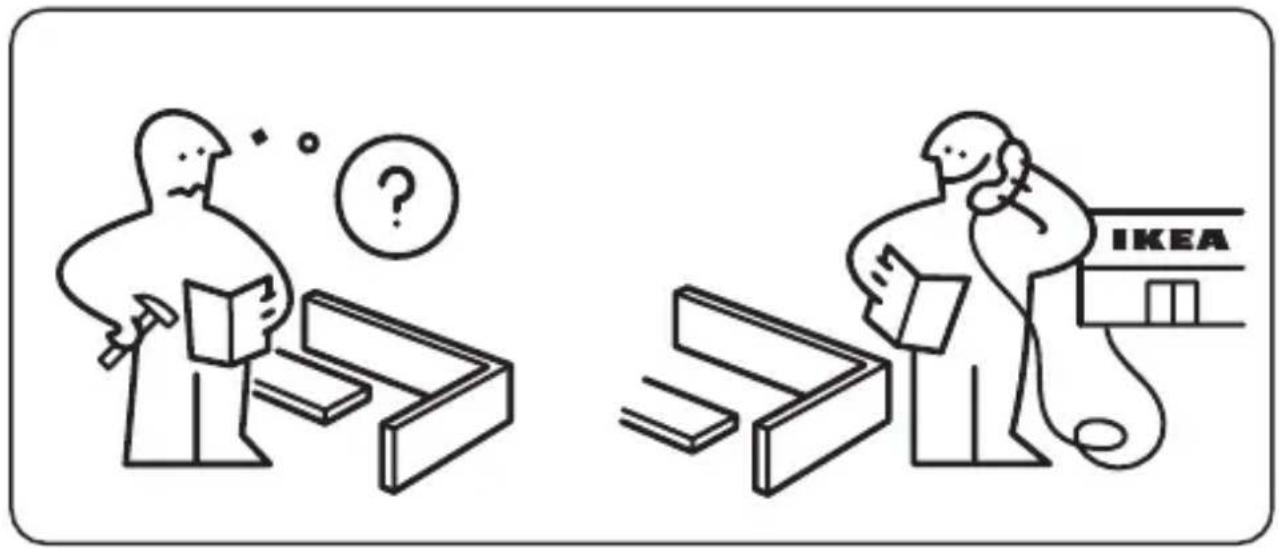 Illustration montrant deux scènes : l'une avec une personne qui réfléchit et tient un livre, l'autre avec une personne examinant un ordinateur portable étiqueté « IKEA ».