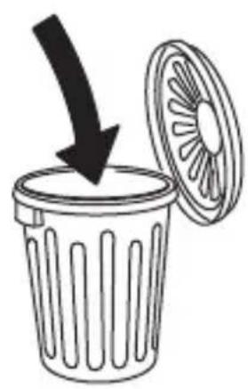 Dessin au trait simple d'une poubelle avec un couvercle ouvert et une flèche indiquant un mouvement vers le bas (sans texte ni symboles)
