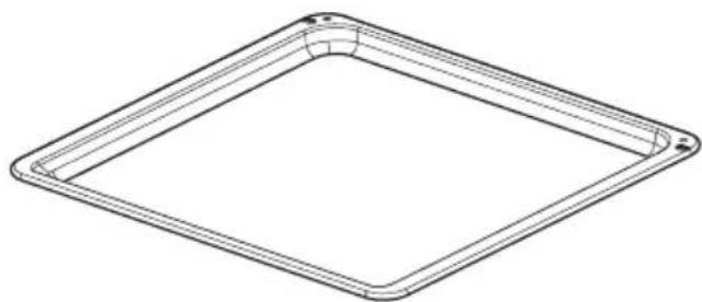 Isometric line drawing of a square frame with rounded corners and a central hole (no text or symbols)