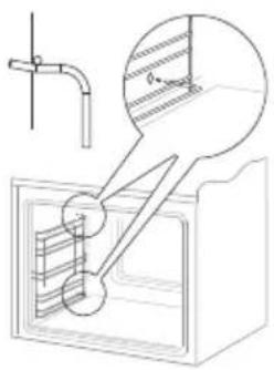 Diagram of a microwave oven with a pipe and a magnified inset showing internal structure (no text or symbols)
