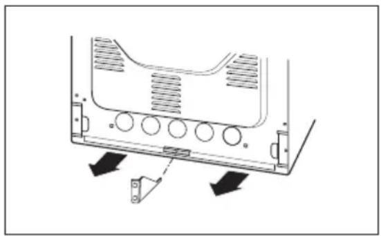Technical diagram of a vehicle front panel with mounting brackets and directional arrows indicating movement (no text or symbols)