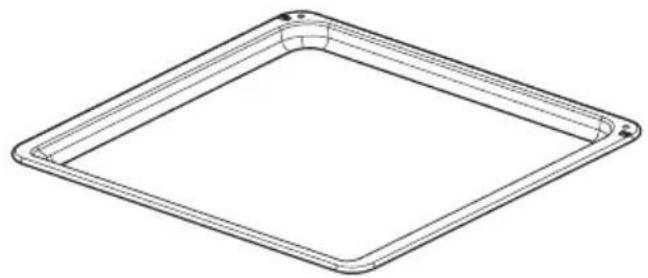 Isometric line drawing of a square frame with rounded corners and a central hole.