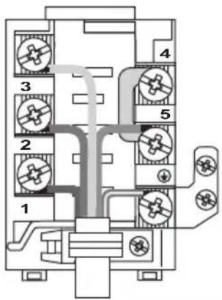 Technical diagram of a mechanical or electrical component with numbered parts and labeled connectors