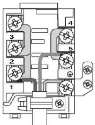 Technical diagram of a mechanical or electrical component with numbered parts and connection points.