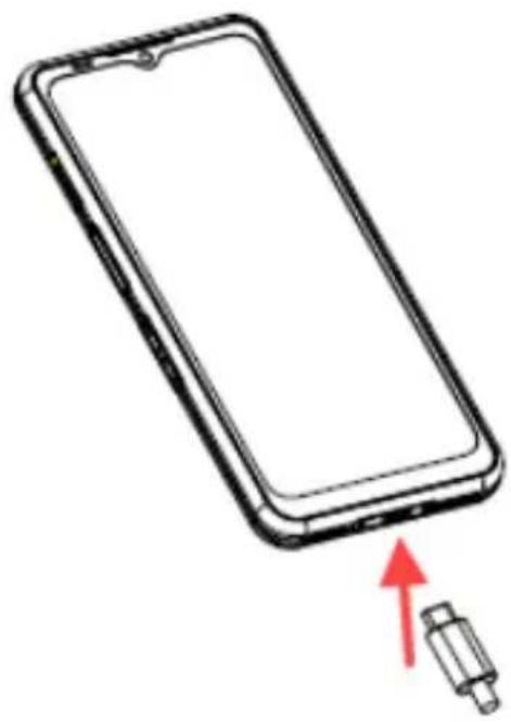 Line drawing of a smartphone with a red arrow pointing to its right side (no text or symbols).