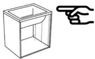 Simple line drawing of a rectangular box with a handle and a pointing hand gesture (no text or symbols)