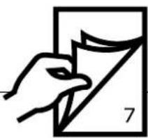 Simple line drawing of a hand holding a sheet of paper with a diagonal line (no text or symbols)