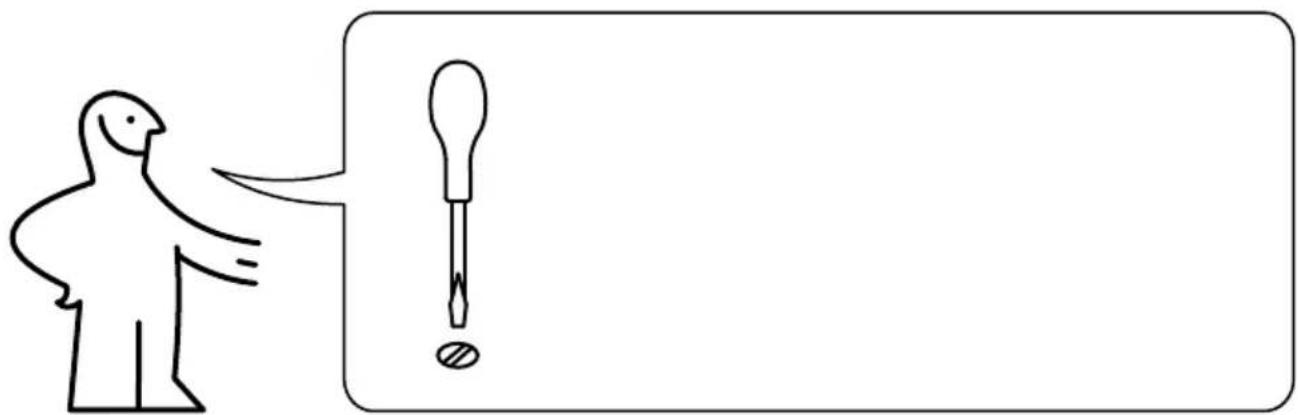 Simple line drawing showing a person pointing at a dropper with an exclamation mark below, likely illustrating a medical or instructional concept.